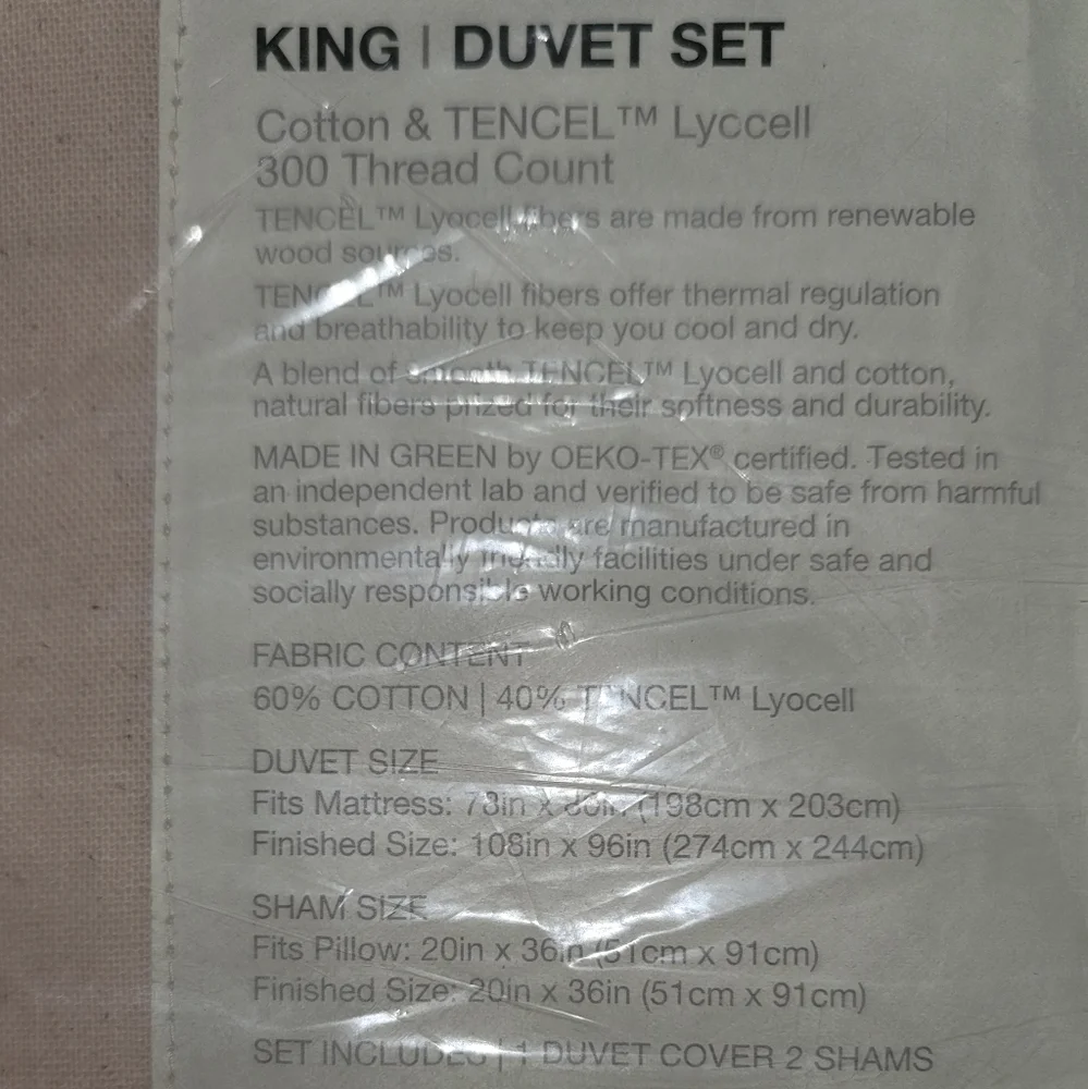 NWT Oake Ivory Off White King Duvet Cotton Tencel 300 Thread Set